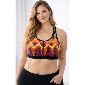 TITLE NINE | Abstract Print Zip Front Closure Racerback‎ Sports Bra Sz. Large